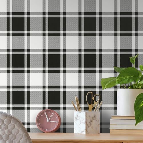 Guvana 17.7"x197" Black and White Peel and Stick Wallpaper Trellis Removable Contact Paper Modren Self-Adhesive Waterproof Wallpaper for Wall Paper Bedroom Shelves Drawer Liner Decorative by Guvana