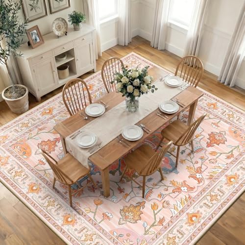 RELEANY Washable Area Rug, Square 10'x10', Pink/Light Pink/Colorful by RELEANY