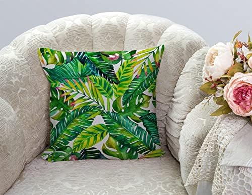 TSSOHU Orange Leaves Outdoor Throw Pillow Cover - Green Tropical Palm, Banana Leaves Decorative Cushion Cases - Farmhouse Style Home Decor for Couch - 18x18 inch - Image 3