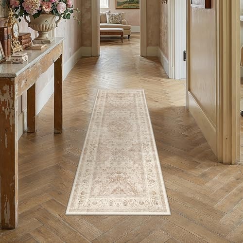 2x6 Beige Washable Runner Rug Non Slip Vintage Carpet - Image 3