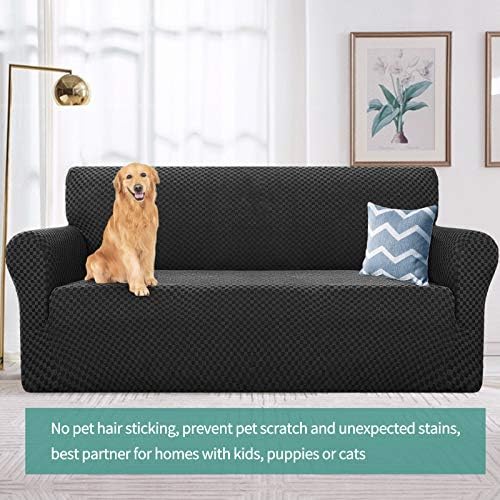 YEMYHOM Couch Cover Latest Jacquard Design High Stretch Extra Large Sofa Covers Pet Dog Cat Proof Oversized Slipcover Non Slip Magic Elastic Furniture Protector (X Large, Black Checkered) - Image 2