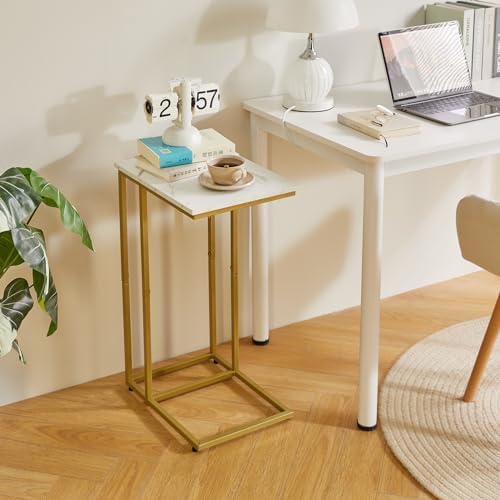 Aibiju Small Side Tables C Shaped, End Table, Small Table Stand for Living Room Bedroom, Little Bedside Table Faux Marble+Gold YD-TM051G - Image 5