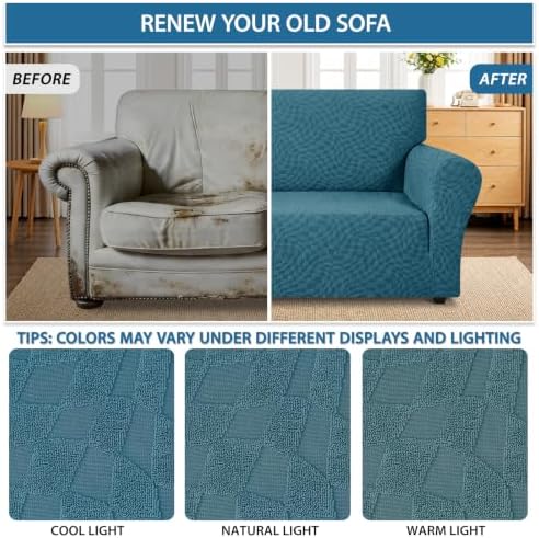 ZNSAYOTX 1 Piece Stretch Loveseat Covers for 2 Cushion Couch (55"-71"), New Plaid Couch Cover with Non-Slip Buckle for Dog Pets, Soft Cozy Washable Sofa Slipcover Form Fit Protector, Teal - Image 5