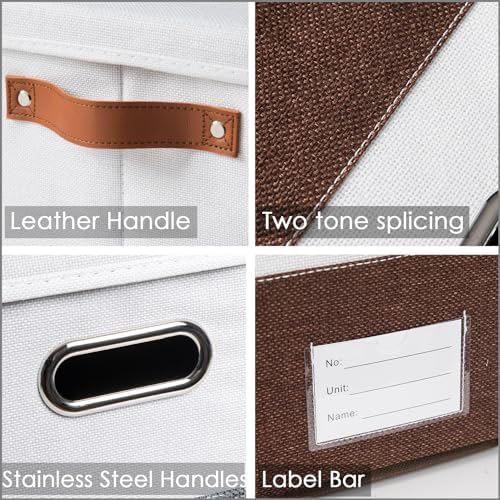 PRANDOM Foldable Storage Bins with Lids [3-Pack] Fabric Collapsible Storage Boxes Baskets Cubes Containers with Handles for Closet Living Room Bedroom (Brown & White 17.7x11.8x11.8'') - Image 4