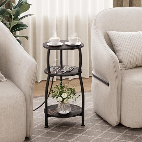 Round Side Table with Charging Station, Small Spaces Nightstand - Image 5
