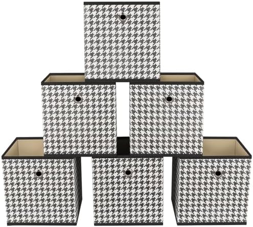Foldable Storage Cubes Bins ,11 Inch Cloth Storage Cube Fabric Storage Box Cubes Organizer Baskets with Dual Handles for Home Organizer Set of 6 (Houndstooth) by NieEnjoy