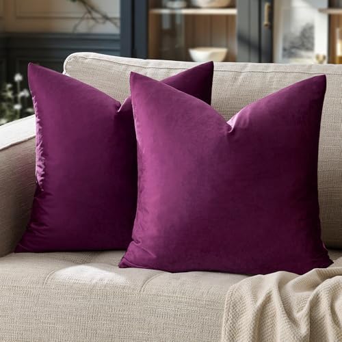 GIGIZAZA Velvet Pillow Covers 20x20 Decorative Pillows Pack of 2 Purple - Image 6