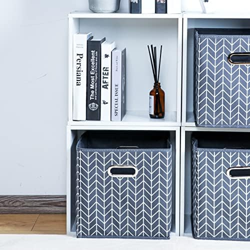Fabric Cloth Storage Bins,Fabric Cube Organizer with Dual Handles Foldable Cube Storage Baskets for Home Bedroom Storage,Set of 6,(Grey Wave) - Image 6