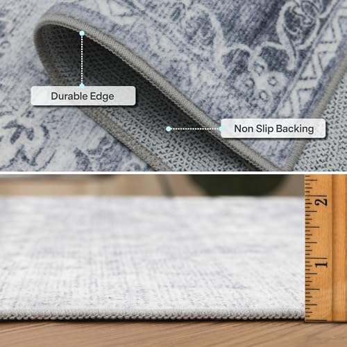 ReaLife Rugs Machine Washable Area Rug Runner - Living Room Bedroom Bathroom Kitchen Entryway Office - Padded Low Pile Stain Resistant Premium - Boho Farmhouse Vintage - Noor - Silver Ivory 3' x 5' - Image 5