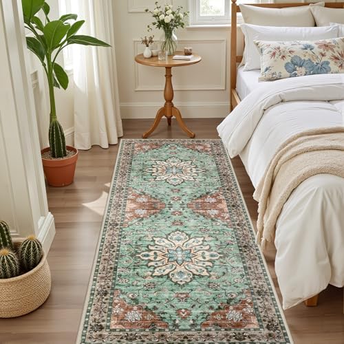 Hallway Runner Rug: 2.6x8 Kitchen Rugs for Living Room Brown Green - Image 3