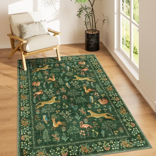 DUKINO 4x6 Area Rug, Non Slip Animal Washable Rug for Living Room, Green by DUKINO