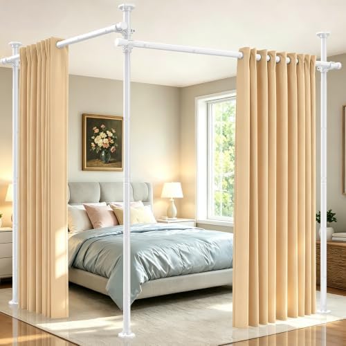 SUNALLY Room Divider Tension Curtain Rod, 32-200in(W) Wall Divider, White by SUNALLY