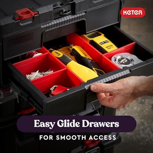Keter Stack-n-Roll Two Drawer Tool Box for Small Parts and Power Tool Accessories, Fits Keter Modular Tool Storage System - Image 5