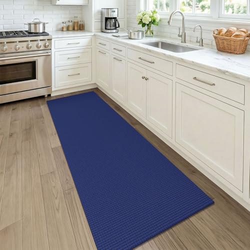 KOZYFLY Woven 2x7 Washable Kitchen Runner Rug, Non Slip Runners for Hallway, Cotton Entryway Runner, Braided Floor Carpet for Entry, Kitchen, Bedside, Hall, Deep Navy Blue - Image 2