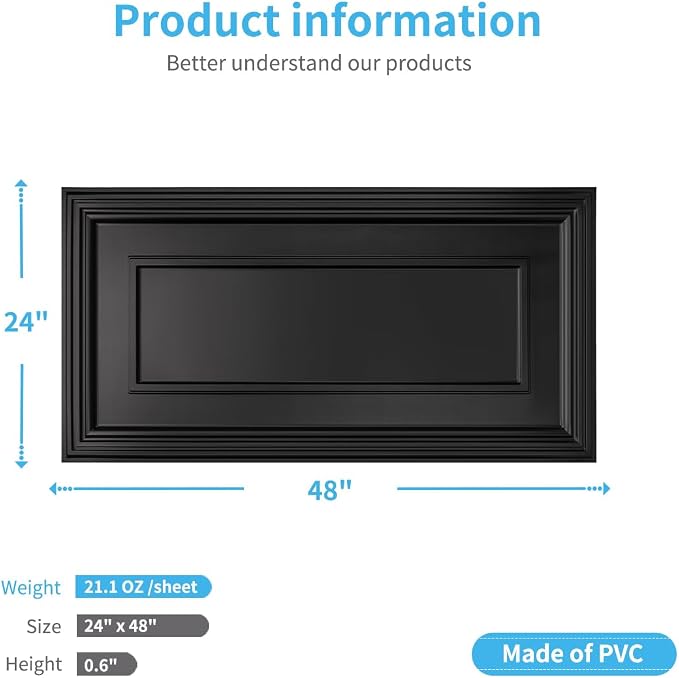 Art3d PVC Ceiling Tiles, 3D Plastic Sheet in Black, 2 x 2 ft, 12-Pack | Lightweight, Waterproof, No Sag and Breakage, Compatible with Grid System, Perfect for Basement, Kitchen - Image 6