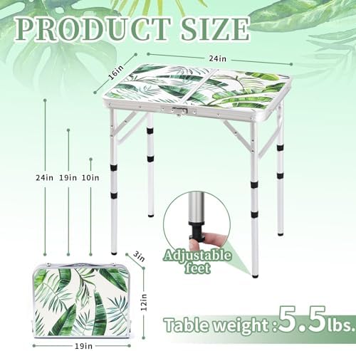 Folding Camping Table 2ft Portable Picnic Table, Monstera Palm Leaves - Image 3