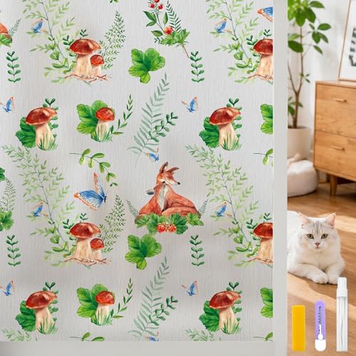 Countewol Privacy Window Films Stain Glass Cling No Glue Anti-UV Window Sticker for Bathroom Bedroom Living Room(Forest Textured 70.86" L*24.4" W) by Countewolwindowfilm
