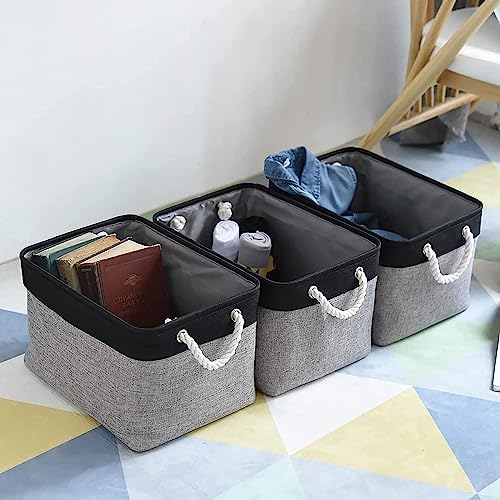 TheWarmHome Storage Basket for Organizing- 16x12x8 inch 1 Pack Fabric Storage Cubes, Bins for Organization for Shelves Organizer Gift Laundry Cloth Toy (Grey & Black) - Image 2