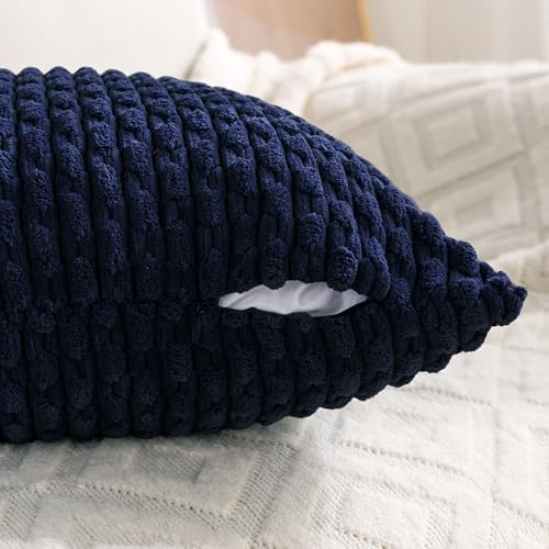 Set of 4 Navy Blue Decorative Throw Pillow Covers 18x18 Inch Corduroy Pillow Covers for Bed Couch Sofa Living Room Soft Square Cushion Cases - Image 3