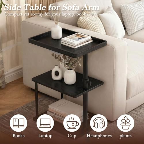 Faesun C Table End Table Adjustable Height, 360°Swivel TV Tray Table for Small Spaces, Small Nightstand for Living Room, Bedroom, Black - Image 4