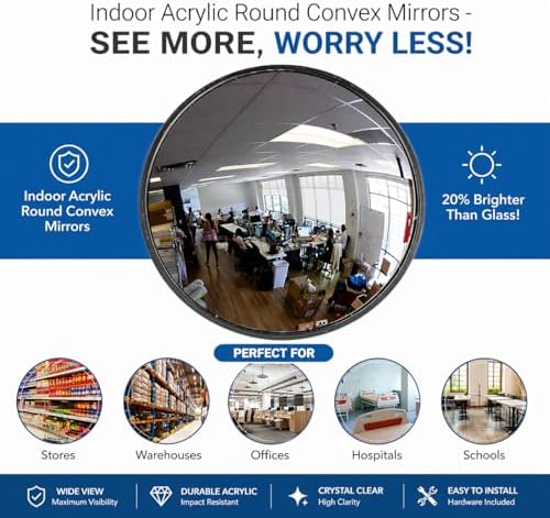12” Acrylic Convex Mirror, Round Indoor Security Mirror for the Garage Blind Spot, Store Safety, Warehouse Side View, and More, Wall Mirror for Personal or Office Use - Vision Metalizers,Black - Image 5