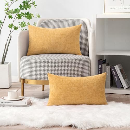 MIULEE Soft Chenille Lumbar Throw Pillow Covers Beige Yellow 12x20 Inch - Image 5