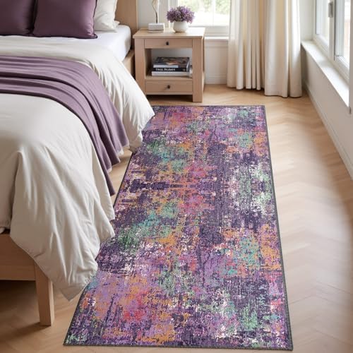 RELEANY Washable Runner 2'x6' Abstract Area Rug for Hallway Purple Multi - Image 2