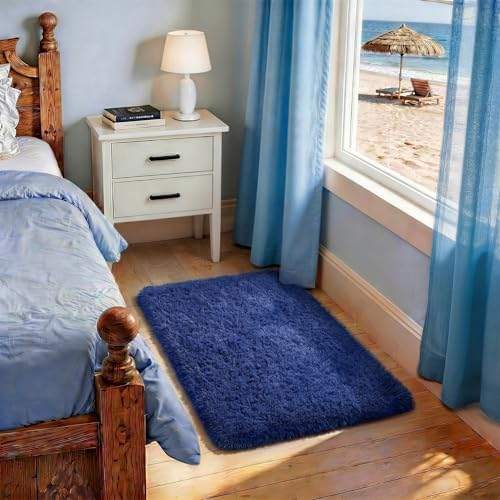 Ophanie Small Rug Washable Non Slip Throw Bedside Area Rugs, Fluffy Soft Blue Mini Bedroom Carpet, Affordable Door Entryway Indoor Inside Front Entrance Dog 2x3 Mat, Home Decor Aesthetic, Nursery by Ophanie