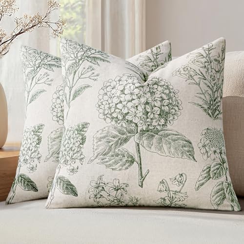 Set of 2 Decorative Floral Pillow Covers 20x20 Inch Dark Green by SWANCOCO