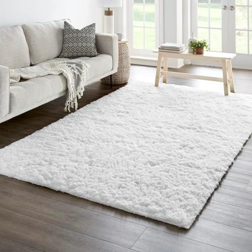 Ophanie 5x8 White Rugs for Living Room, Fluffy Fuzzy Plush Soft Carpets, Shaggy Area Rugs for Bedroom, Carpet for Dorm Nursery Home Decor Aesthetic with Over 99 pcs Pile fibers - Image 5