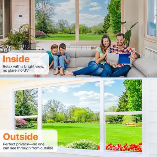 Bloss One Way Privacy Window Film, Privacy Film for Glass Windows One Way Mirror Window Film for House Window Tint Heat Blocking Anti UV Reflective Dichroic Windows Film(17.7" x 118", Silver) - Image 5