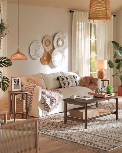 VASAGLE Round Side End Table, 2-Tier Boho Bedside Table with Rattan-Look - Image 5