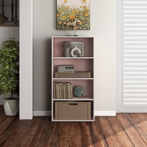 Homes: Inside + Out Apexa 4-Tier Cube Storage Organizer Shelves, Stackable Wood Bookcase Fits Cubby Bins for Organization, Dorm Teen Room Decor & Home Office, Light Pink - Image 2
