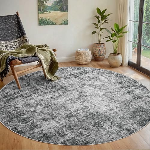Aelenmu Round Rug 6ft Washable Rug for Dining Room Living Room Black Grey by Aelenmu