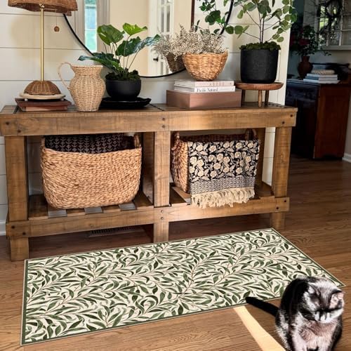 Front Door Mat Indoor Entrance - 2x4.3 Sage Green Leaf Runner Rug - Image 7