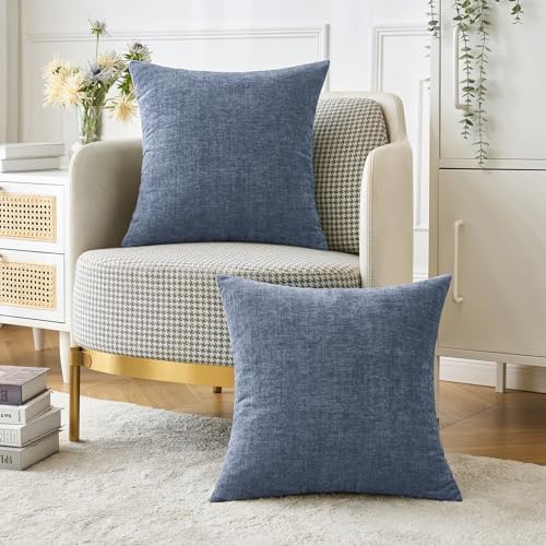MIULEE Soft Chenille Throw Pillow Covers Dark Grey Blue 18x18 Pack of 2 - Image 5