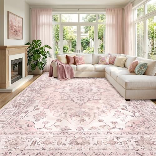 RELEANY Washable Area Rug, Large 10'x14', Pink by RELEANY