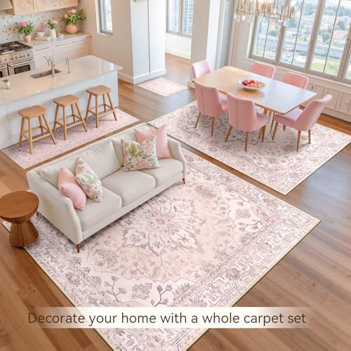 RELEANY Washable Area Rug, Large 9'x12', Pink - Image 4