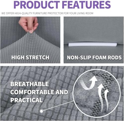 ZNSAYOTX Super Stretch Couch Cover Love Seat Sofa Covers for Living Room Dogs Pet Friendly Furniture Protector Spandex Loveseat Slipcovers with Anti Slip Foam Sticks (Light Grey, Loveseat) - Image 4