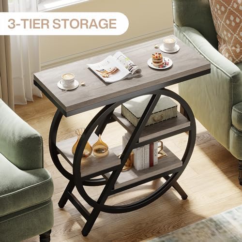 Tribesigns End Table Set of 2, 3-Tier Narrow Side Table with Storage, Wood Sofa Side Table with Geometric Metal Frame, Industrial Nightstand and Bedside Table for Living Room Bedroom - Image 5