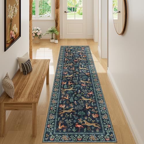DUKINO 2x8 Washable Runner Rug, Non Slip Animal Kitchen Rugs, Navy Blue - Image 5