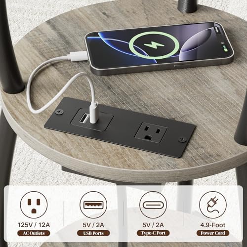 Round Side Table with Charging Station, Small Spaces Nightstand - Image 7