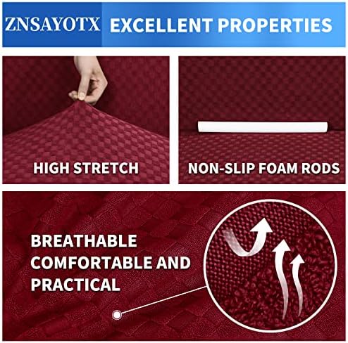 ZNSAYOTX 1 Piece Jacquard Couch Covers for 3 Cushion Couch High Stretch Sofa Cover for Pets Dogs Anti Slip Extra Large Sofa Slipcovers Furniture Protector (XL Sofa, Wine Red) - Image 5