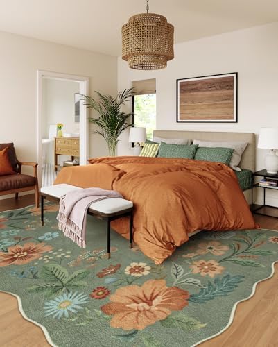 Lahome Floral Washable Rugs 8x10, Soft Green Rugs for Living Room Bedroom - Image 3