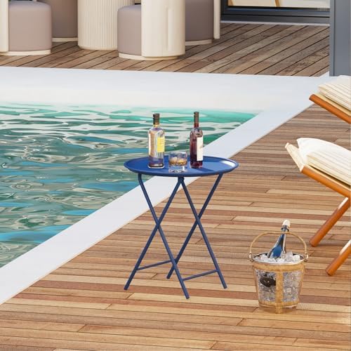 Garden 4 you Folding TV Tray Table, Metal Round Side Table, Blue Dinner Table with Metal Frame, Modern Outdoor Tray Table for Living Room, Bedroom, Patio & Small Spaces, 2 Packs - Image 5