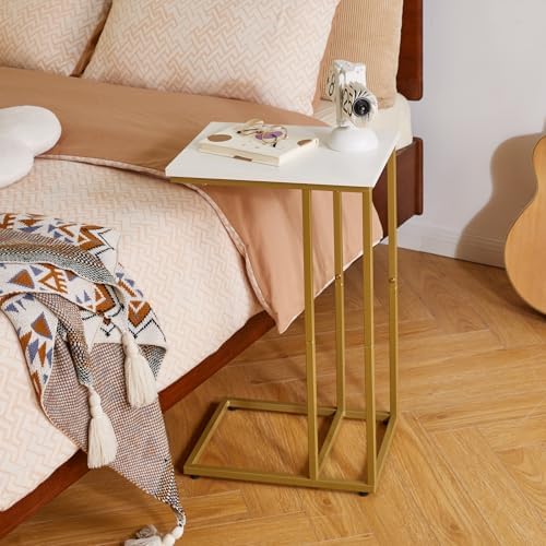 Aibiju Small Side Tables C Shaped, End Table, Small Table Stand for Living Room Bedroom, Little Bedside Table 16x12x25 inch White+Gold YD-TM051WG-2 - Image 6