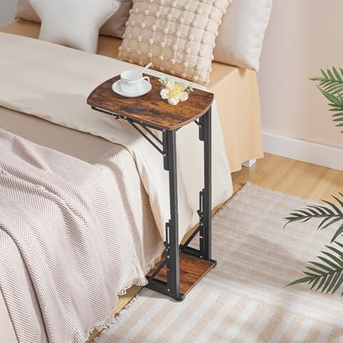 MAHANCRIS Folding C Shaped End Table, Adjustable Small Sofa Side Laptop Desk, Foldable Couch TV Tray Table for Small Spaces, Living Room, Bedroom, Rustic Brown ETHR4101 - Image 2