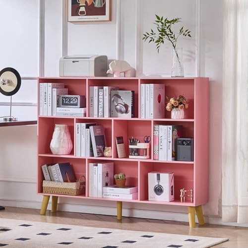 LEYAOYAO 10 Cube Bookshelf,Mid-Century Modern Bookcase with Legs,Light Pink - Image 3