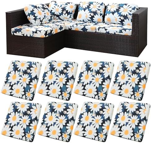 8 Pcs Outdoor Cushion Covers, Patio Sofa Cushion Covers Replacement by BIETYONE