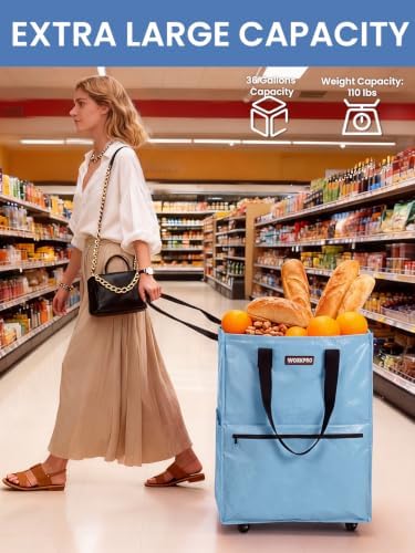 WORKPRO Large Rolling Grocery Bag, 36-Gallon Rolling Tote with 5 Wheels - Image 4